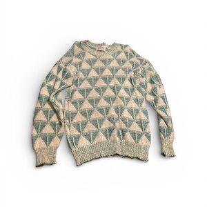 Vintage Sweater Honors Cable Knit  Triangles 80's 90's, Green White